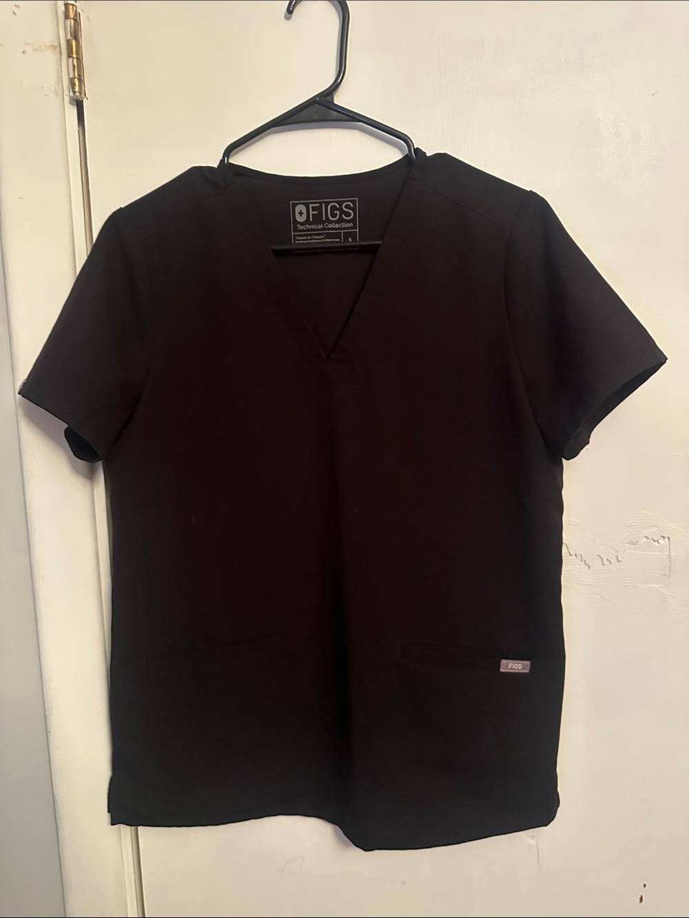 Figs Black V-Neck Medical Scrub Top